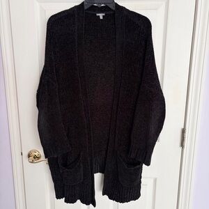 Black Chenille Long Cardigan